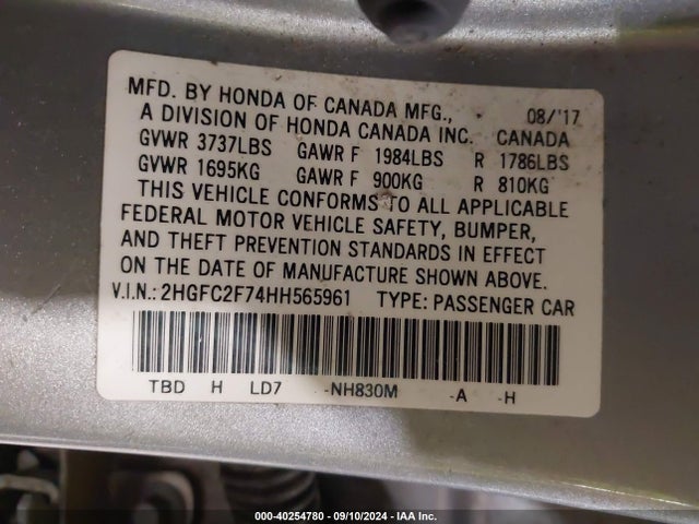 Honda CIVIC EX 2017 2HGFC2F74HH565961 Image 9
