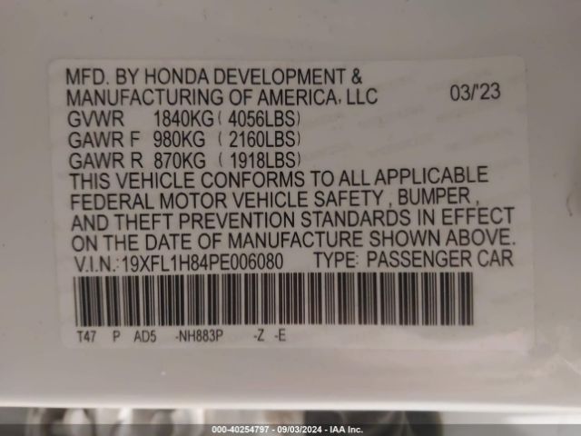 19XFL1H84PE006080 Honda Civic Sport Touring