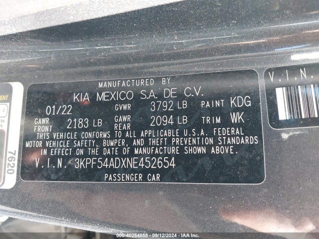 KIA Forte Gt-line 2022 3KPF54ADXNE452654 Image 9
