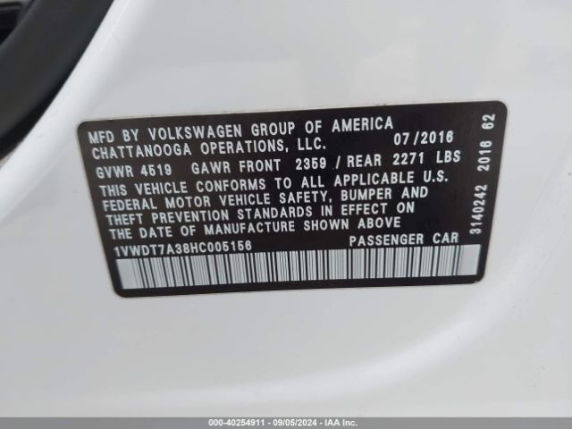 1VWDT7A38HC005156 Volkswagen Passat 1.8t R-line