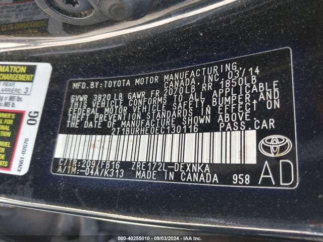 Toyota COROLLA LE 2014 2T1BURHE0EC130116 Image 9