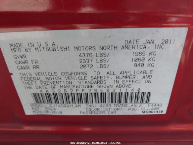 2011 MITSUBISHI GALANT 4A32B2FF2BE021140 Photo 8