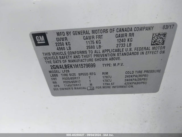 Chevrolet EQUINOX LS 2017 2GNALBEK1H1579699 Image 9