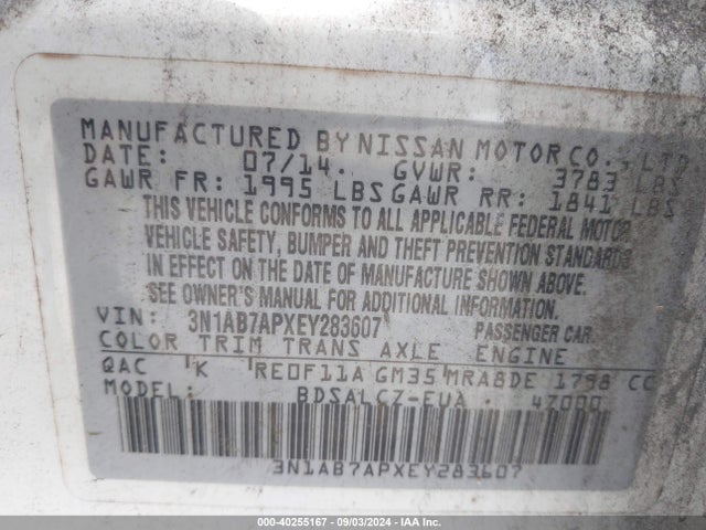 Nissan SENTRA S 2014 3N1AB7APXEY283607 Image 9