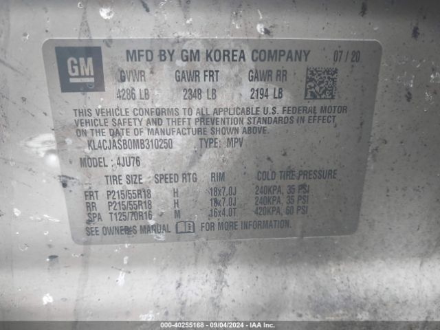 KL4CJASB0MB310250 Buick Encore Fwd Preferred