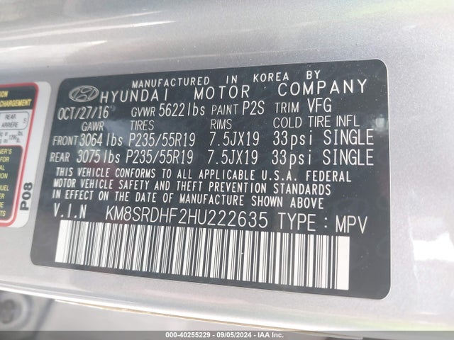 Hyundai Santa Fe Se Ultimate 2017 KM8SRDHF2HU222635 Image 9