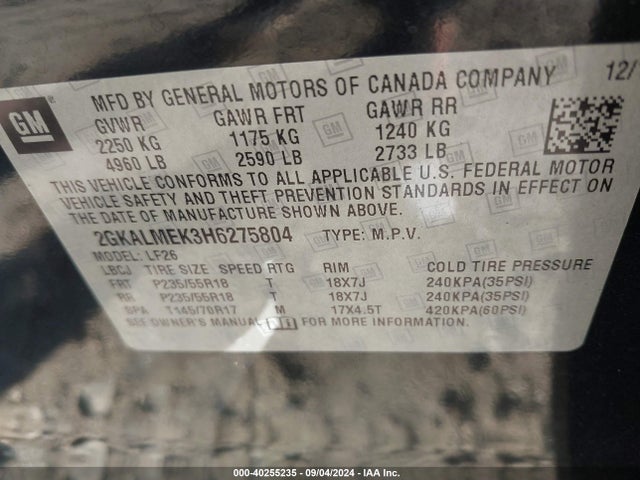 GMC Terrain Sle-1 2017 2GKALMEK3H6275804 Image 9