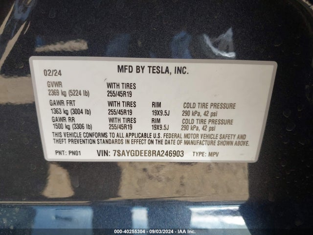 2024 TESLA MODEL Y 7SAYGDEE8RA246903 Photo 8