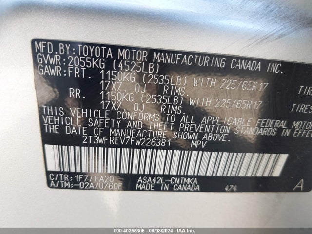 Toyota Rav4 Xle 2015 2T3WFREV7FW226381 Image 9