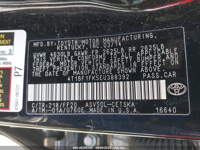 Toyota CAMRY SE 2014 4T1BF1FK5EU388392 Image 9