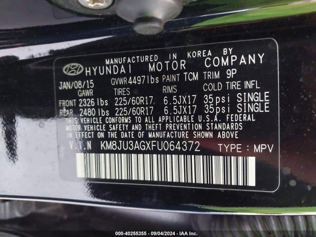 Hyundai TUCSON SE 2015 KM8JU3AGXFU064372 Image 9