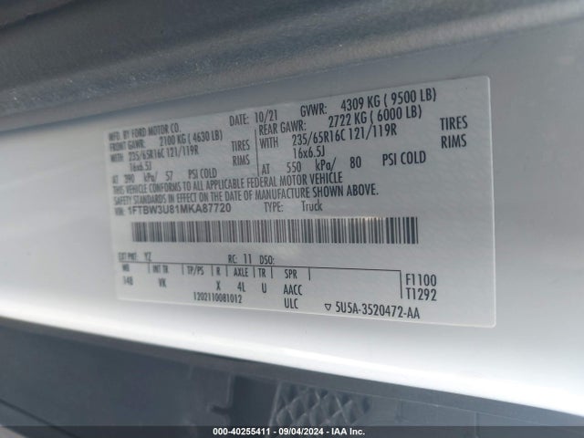 Ford Transit-350 Cargo Van 2021 1FTBW3U81MKA87720 Image 9