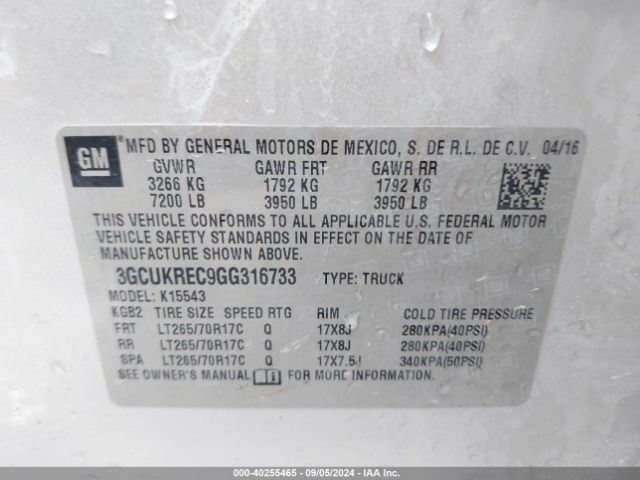 3GCUKREC9GG316733 Chevrolet Silverado 1500 1lt