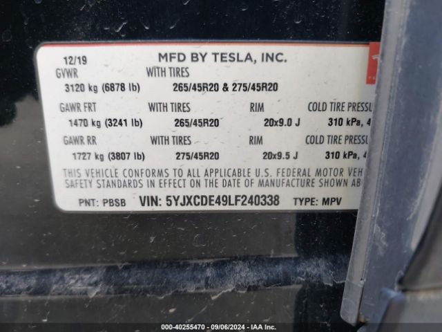 5YJXCDE49LF240338 Tesla Model X Performance Dual Motor All-wheel Drive