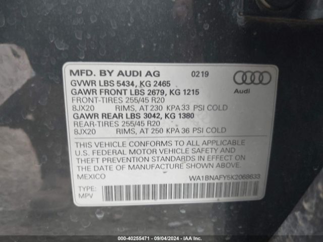 WA1BNAFY5K2068633 Audi Q5 45 Premium