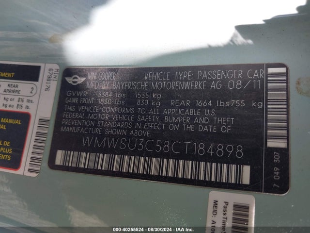2012 MINI COOPER WMWSU3C58CT184898 Photo 8