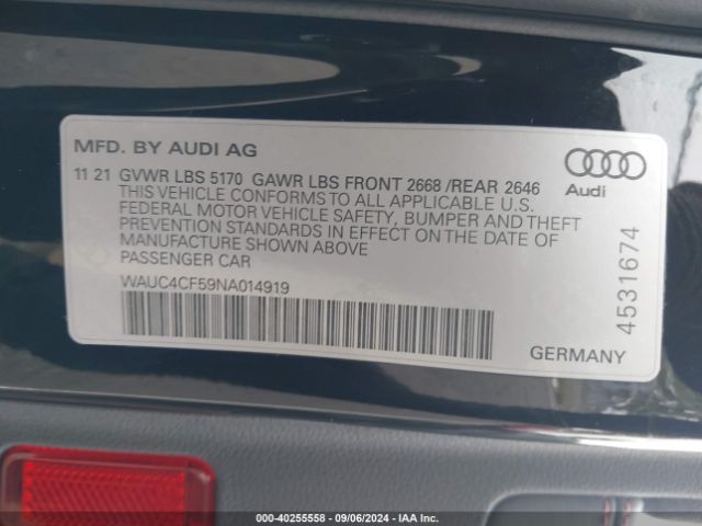 WAUC4CF59NA014919 Audi S5 Sportback Premium Plus Tfsi Quattro Tiptronic
