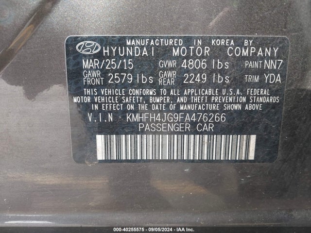 Hyundai Azera Limited 2015 KMHFH4JG9FA476266 Image 9