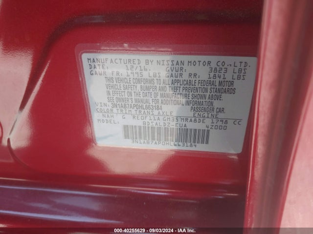 Nissan SENTRA SV 2017 3N1AB7AP0HL663184 Image 9