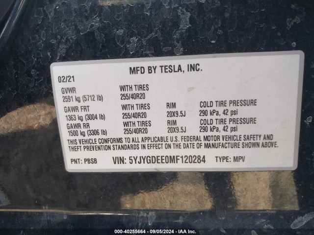2021 TESLA MODEL Y 5YJYGDEE0MF120284 Photo 8
