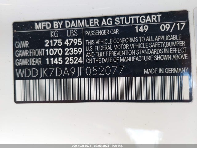 WDDJK7DA9JF052077 Mercedes-Benz SL 550