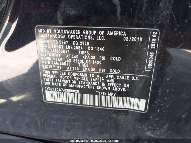 1V2LR2CA7JC559028 Volkswagen Atlas 3.6l V6 Se/3.6l V6 Se W/technology
