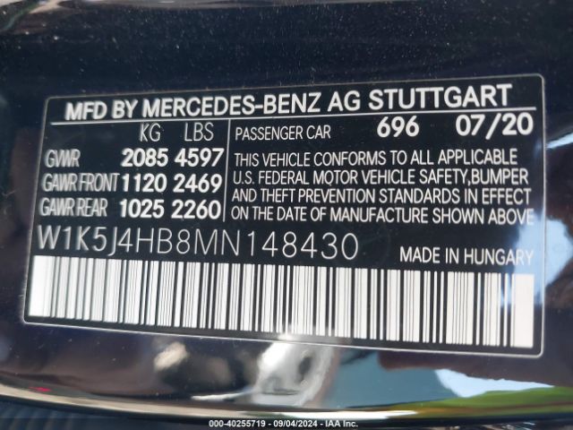 W1K5J4HB8MN148430 Mercedes-Benz CLA 250 4MATIC