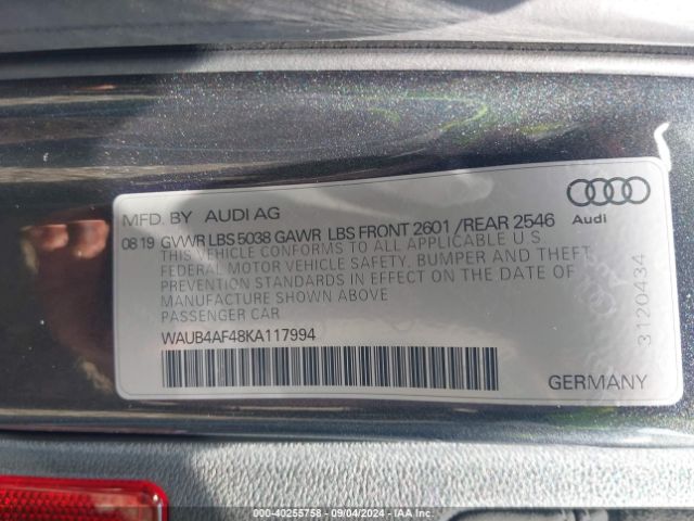 WAUB4AF48KA117994 Audi S4 3.0t Premium