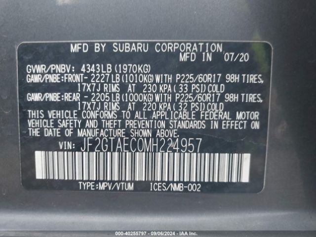 JF2GTAEC0MH224957 Subaru Crosstrek Premium