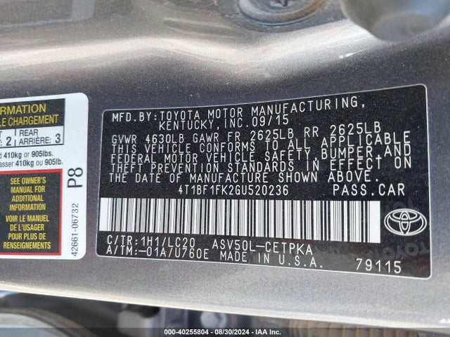 Toyota CAMRY XSE 2016 4T1BF1FK2GU520236 Image 9