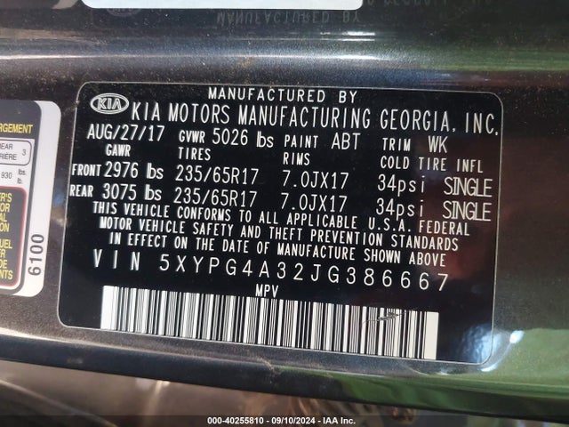 KIA Sorento 2.4l Lx 2018 5XYPG4A32JG386667 Image 9