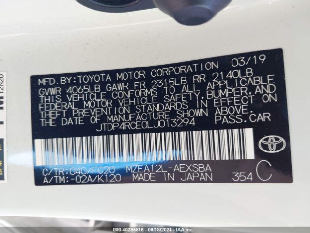 JTDP4RCE0LJ013294 Toyota COROLLA SE