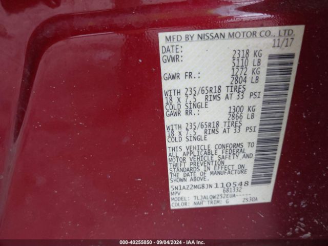 5N1AZ2MG8JN110548 Nissan MURANO SV