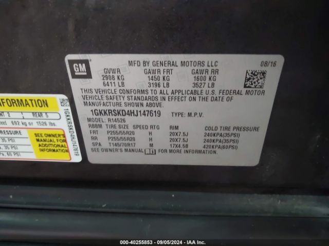 1GKKRSKD4HJ147619 GMC Acadia Limited