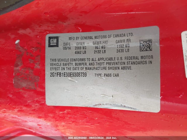 Chevrolet Camaro 1lt 2014 2G1FB1E30E9308739 Image 9
