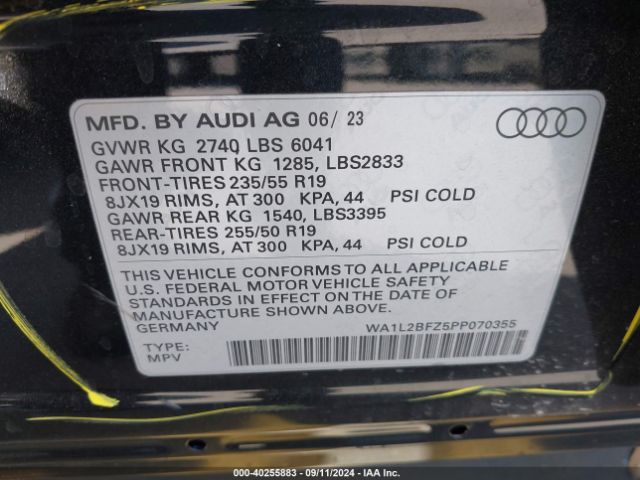 WA1L2BFZ5PP070355 Audi Q4 E-tron Premium Plus 50 Quattro