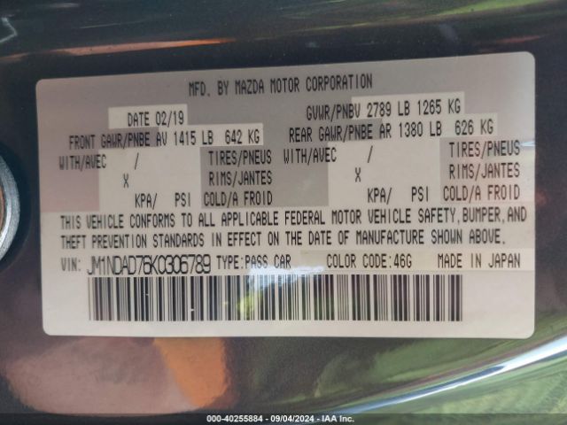 JM1NDAD76K0306789 Mazda Mx-5 Miata Grand Touring