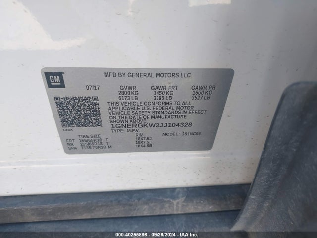 Chevrolet Traverse 1lt 2018 1GNERGKW3JJ104328 Image 9