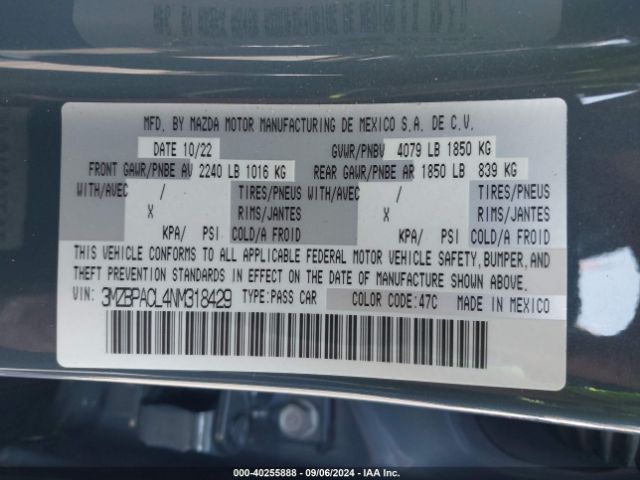3MZBPACL4NM318429 Mazda Mazda3 Carbon Edition