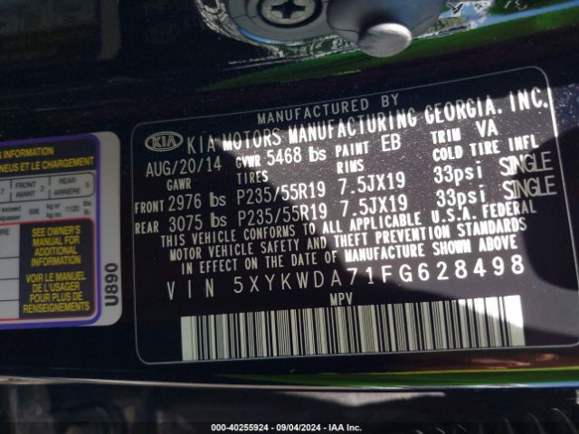 5XYKWDA71FG628498 KIA Sorento Limited V6