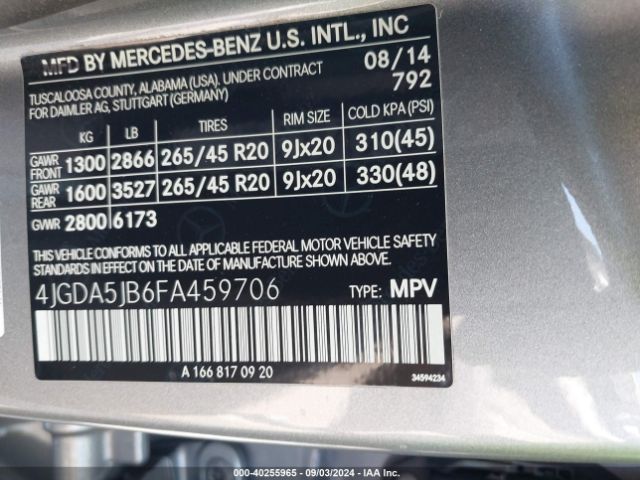 4JGDA5JB6FA459706 Mercedes-Benz ML 350