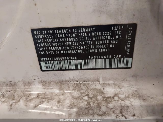 WVWKP7AU5GW907848 Volkswagen E-golf Se