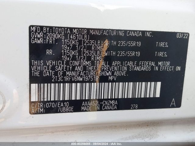 2T3C1RFV6NW197518 Toyota Rav4 Xle Premium