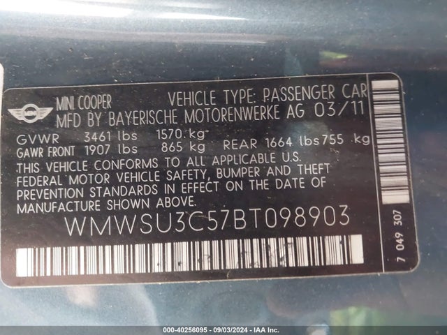 2011 MINI COOPER WMWSU3C57BT098903 Photo 8
