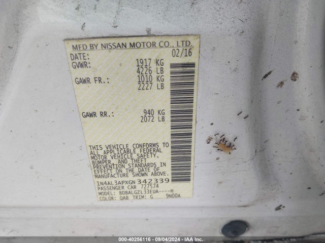 Nissan Altima 2.5 S 2016 1N4AL3APXGN342339 Image 9