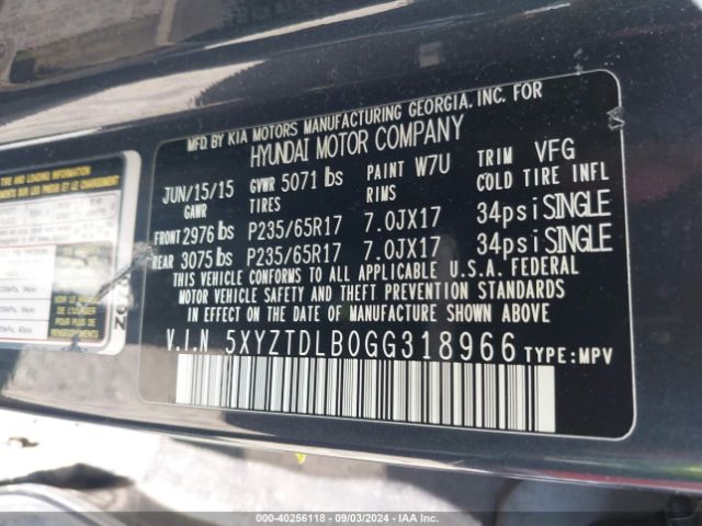 5XYZTDLB0GG318966 Hyundai Santa Fe Sport 2.4l