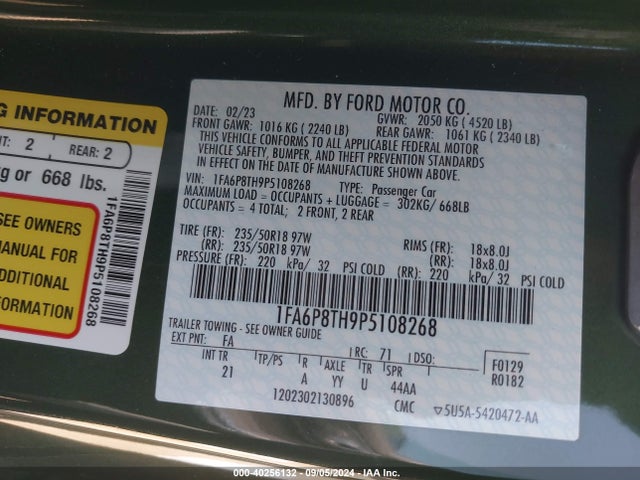 Ford Mustang Ecoboost Fastback 2023 1FA6P8TH9P5108268 Image 9