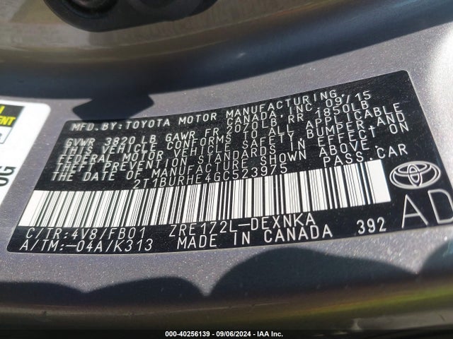 Toyota COROLLA LE 2016 2T1BURHE4GC523975 Image 9