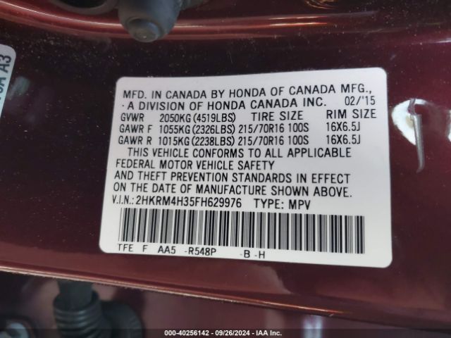 Honda CR-V LX 2015 2HKRM4H35FH629976 Image 9