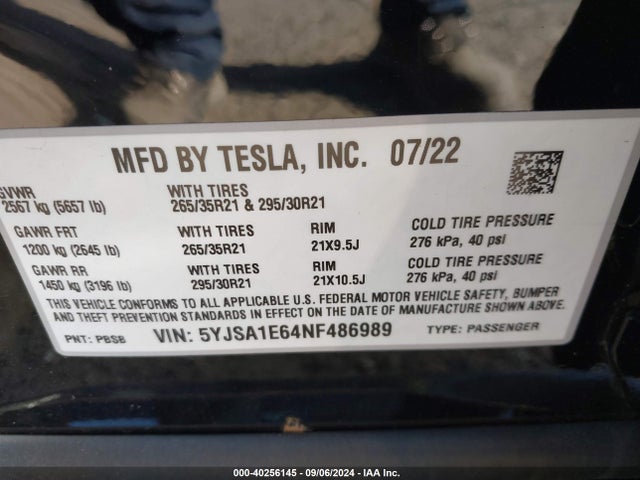 2022 TESLA MODEL S 5YJSA1E64NF486989 Photo 8